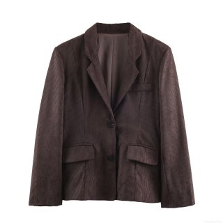 Women's Corduroy Blazer and Wide Leg Pants Set Solid Color Vintage Long Sleeve Suit for Commuting Casual Winter Autumn Outfits