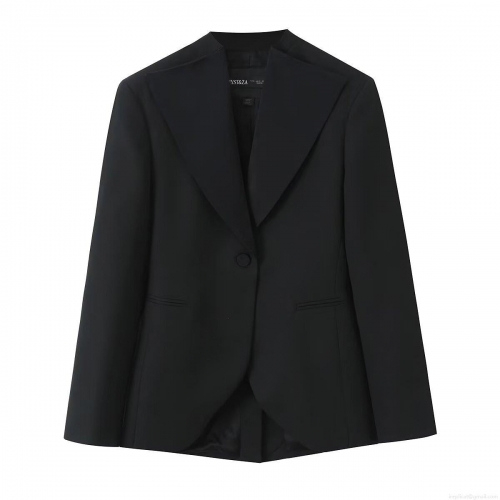 Elegant Women 2-Piece Suit Set Asymmetrical Hem Single Button Blazer And High Waist Wide Leg Trousers Business Casual Office Lady Outfits Solid Black Professional Clothing