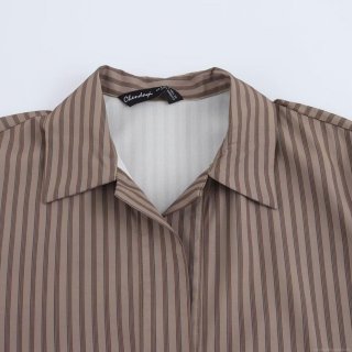 Women's Casual Two Piece Set Vertical Striped Long Sleeve Asymmetric Shirt and Elastic High Waist Wide Leg Pants Outfits Polyester Spandex Loungewear Brown Streetwear