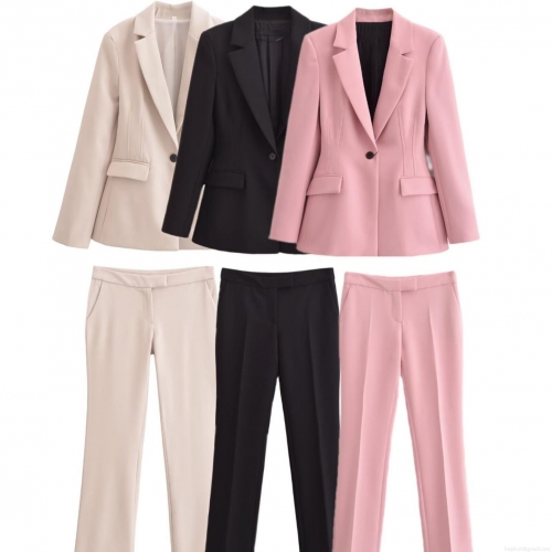 Women's Casual Blazer Pants Set 2-Piece Long Sleeve Lapel Single Breasted Slim Fit Polyester Spandex Suit For Office Business Commuter