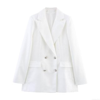 Elegant White Jacquard Blazer and Wide Leg Pants Two Piece Set Women's Summer Double Breasted Suit With Silver Buttons Office Lady Commute Formal Outfits