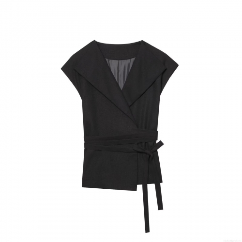 Women's 2-Piece Linen Blend Set Sleeveless Wrap Vest Top And Wide Leg Pants Suit Summer Casual Commuting Office Outfit Solid Color Breathable Fashion Set