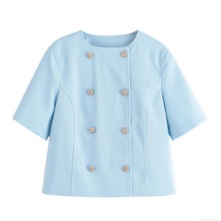 Women's Elegant Tweed 2-Piece Outfit Short Sleeve Double Breasted Top And High Waist Wide Leg Pants Summer Commute Fashion Suits For Ladies