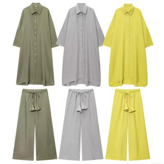 Women's 2 Piece Casual Lounge Set Solid Color Long Sleeve Button Down Shirt And Drawstring Wide Leg Pants Outfits Polyester Spandex Cotton Linen Texture Summer Loose Pants Set