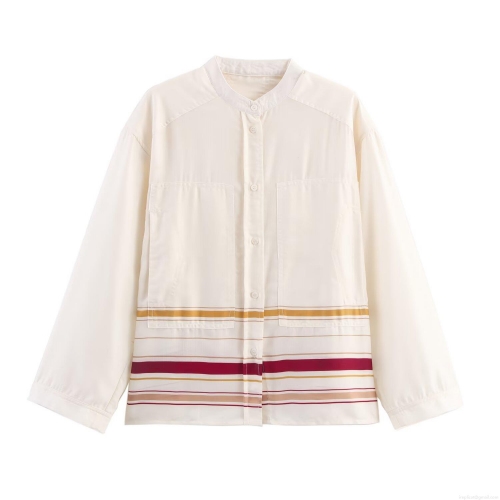 Women's Casual Striped Shirt and Pants Collection Color Block Long Sleeve Top and High Waist Wide Leg Trousers Loose Fit Two Piece Set Clothing