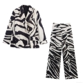 Women's Chic Zebra Print Blazer And High Waisted Wide Leg Pants Two Piece Set Casual Office Commuter Outfit Suit Polyester Spandex Animal Print Long Sleeve Lapel Jacket Trouser Set