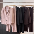 Women's Casual Loose Silhouette Blazer Jacket And High Waisted Wide Leg Pants 2 Piece Set Polyester Spandex Professional Office Commuter Outfits Solid Color Pink Brown Black