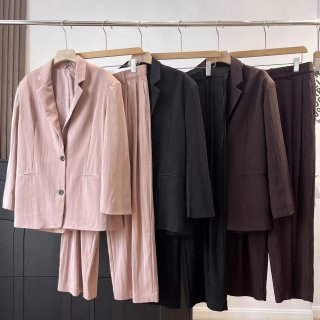 Women's Casual Loose Silhouette Blazer Jacket And High Waisted Wide Leg Pants 2 Piece Set Polyester Spandex Professional Office Commuter Outfits Solid Color Pink Brown Black