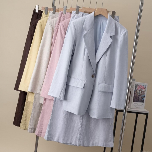 Women's 2 Piece Blazer Pants Set Elegant Solid Color Single Breasted Suit High Waist Wide Leg Trousers For Office Commuter Formal Ladies Chic Outfit