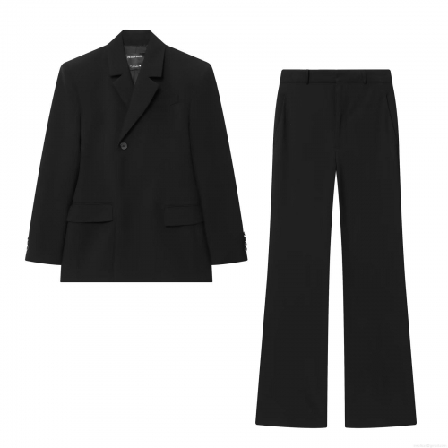 Women's Elegant Business Casual Polyester Blazer and Trousers Set Solid Color Single Breasted Slim Fit Jacket and Wide Leg Pants Two-Piece Suit for Office Professional Streetwear Women