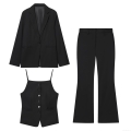 Women's 3-Piece Office Pants Suit Set Polyester Single Breasted Notched Lapel Blazer With Slim Fit Vest And High Waist Micro Flare Trousers For Business Commuting Elegant Solid Color Streetwear Suits
