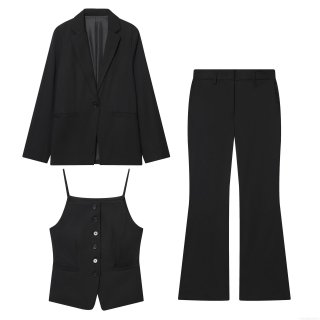 Women's 3-Piece Office Pants Suit Set Polyester Single Breasted Notched Lapel Blazer With Slim Fit Vest And High Waist Micro Flare Trousers For Business Commuting Elegant Solid Color Streetwear Suits