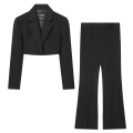 Women's Elegant 2 Piece Blazer Pant Suit Set Cropped Long Sleeve Notch Lapel Blazer With High Waisted Flare Trousers Solid Color Office Streetwear