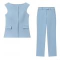 Women's Light Blue Elegant Sleeveless Vest Top and Split Hem Flared Pants Two Piece Set Professional Commuter Suit Polyester Spandex Business Outfit