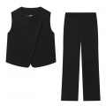 Women's 2-Piece Fashion Outfit Set Asymmetrical Single Button Sleeveless Vest Top And High Waist Straight Leg Pants Minimalist Casual Office Suit Black