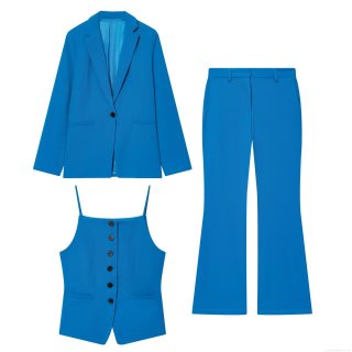 Women Elegant 3-Piece Suit Set Solid Color Lapel Long Sleeve Blazer With Vest And High Waist Flare Pants Commuter Style Slim Fit Formal Office Wear Outfit