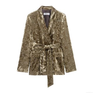 Women's 2-Piece Velvet Suit Set Metallic Floral Print Belted Blazer and Cuffed Trousers Retro Casual Streetwear Tracksuit For Women