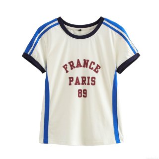 Women's Casual Preppy Style T-Shirt and Joggers Set Polyester Cotton Blend Stripe Letter Print Short Sleeve Top and Wide Leg Pants Streetwear Outfits