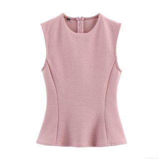 Women's Casual Cotton Blend Sleeveless Peplum Top with Back Zipper or Wide Leg Drawstring Pants Tracksuit Separates Streetwear Co-ord Outfits for Women