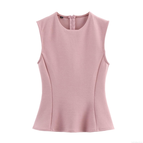 Women's Casual Cotton Blend Sleeveless Peplum Top with Back Zipper or Wide Leg Drawstring Pants Tracksuit Separates Streetwear Co-ord Outfits for Women