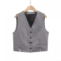 Women French V-Neck Sleeveless Waistcoat And Slit Hem Long Pants Two Piece Set Solid Grey Polyester Blend Business Casual Suit Office Lady Outfit