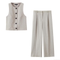 Women's Commuter Two Piece Set Striped Herringbone Sleeveless Vest Top And High Waist Wide Leg Pants Polyester Casual Office Suit
