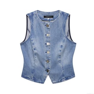 Women's Casual Denim Two Piece Set Washed Cotton Sleeveless Vest Top And Wide Leg Pants Outfits Set Slim Fit Streetwear Jean Suits