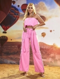 Women's Sexy Pink Two Piece Pants Set Polyester Spandex Cropped Cami Top And High Waisted Wide Leg Trousers For Vacation Beach Party Trendy Summer Casual Outfit