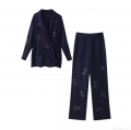Elegant Sequin Floral Satin Two Piece Set Women Tie Waist Shirt And Wide Leg Pants Suit Luxury Resort Vacation Outfits