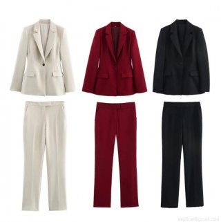 Elegant Women's 2 Piece Blazer Suit Set Single Breasted Notched Lapel Blazer with Flare Pants Polyester Solid Color Office Commuting Professional Outfit