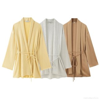 Women's Pleated Kimono Cardigan Top Or Wide Leg Pants Casual Solid Color Two Piece Lounge Set Loose High Waist Trousers Outfits