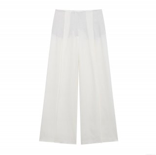 Women's Elegant White Business Suit Set Solid Long Sleeve Belted Blazer and High Waist Wide Leg Pants Polyester Woven Casual Office Career Outfits for Lady