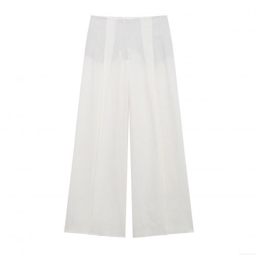 Women's Elegant White Business Suit Set Solid Long Sleeve Belted Blazer and High Waist Wide Leg Pants Polyester Woven Casual Office Career Outfits for Lady