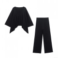 Women's Ribbed Knit V-Neck Batwing Sleeve Top And Wide Leg Pants Two Piece Set Casual Loose Lounge Matching Outfit