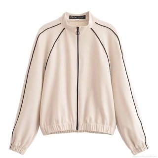 Women's Casual Contrast Piping Jacket And Wide Leg Pants Two Piece Set Long Sleeve Zipper Stand Collar Tracksuit For Street Daily Wear