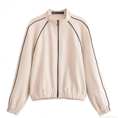 Women's Casual Contrast Piping Jacket And Wide Leg Pants Two Piece Set Long Sleeve Zipper Stand Collar Tracksuit For Street Daily Wear