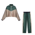 Women's Color Block Hooded Windbreaker Jacket and Trackpants Two Piece Set Polyester Long Sleeve Zip Up Casual Sporty Streetwear Outfit