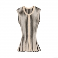 Women's Striped Knitted Two Piece Set Sleeveless Button Front Vest And High Waist Flare Pants Polyester Knit Slim Fit Chic Tracksuit For Ladies