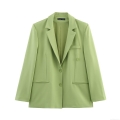 Women's Casual Light Green Blazer and Wide Leg Trousers Set Office Lady Solid Color Polyester Lapel Suit Streetwear Two Piece Outfits