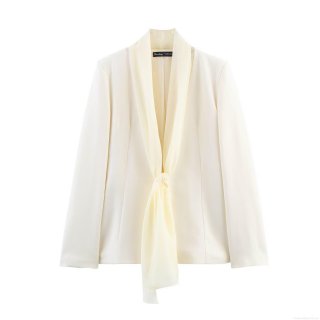 Women's Casual Blazer and Pants Set Solid Color Scarf Collar Long Sleeve Jacket with High Waist Straight Leg Trousers Professional Office Suit Polyester Blend Two-Piece Set