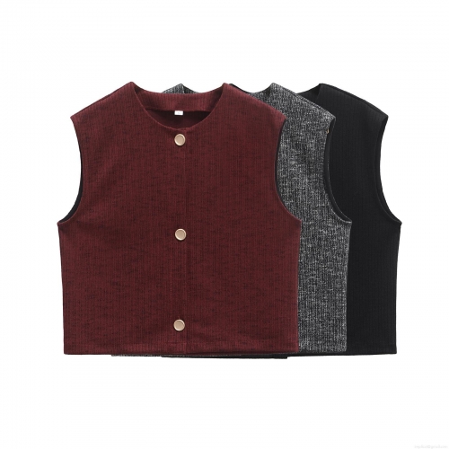 Women's Casual Knit Two Piece Set Sleeveless Single Breasted Vest Top And High Waist Wide Leg Pants Ribbed Solid Loungewear Streetwear Outfits