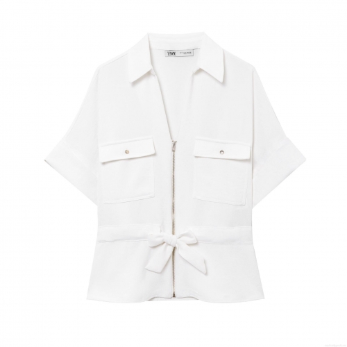 Women's 2 Piece Safari Style Pant Set Short Sleeve Zipper Shirt Top And High Waist Wide Leg Long Pants With Belt Casual Solid Color Polyester Streetwear Summer Outfit