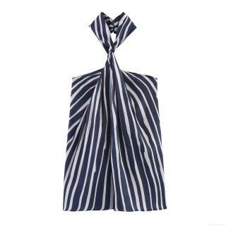 Women's Two Piece Set Striped Halter Neck Backless Top And High Waist Wide Leg Pants Summer Casual Vacation Streetwear Outfits