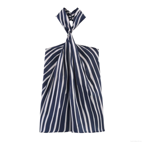 Women's Two Piece Set Striped Halter Neck Backless Top And High Waist Wide Leg Pants Summer Casual Vacation Streetwear Outfits