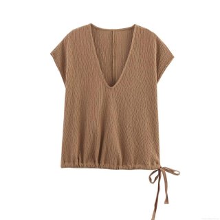 Women's Textured V-Neck Short Sleeve Top and Multi-Pocket Cargo Pants 2-Piece Outfit Solid Color Streetwear Casual Set for Spring Autumn