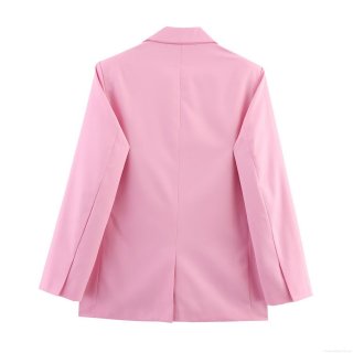 Women's Pink Blazer Trousers Suit Set Polyester Loose Single Breasted Notched Lapel Jacket And Wide Leg High Waist Pants Two Piece Set For Office Lady Professional Elegant Chic Streetwear Outfit