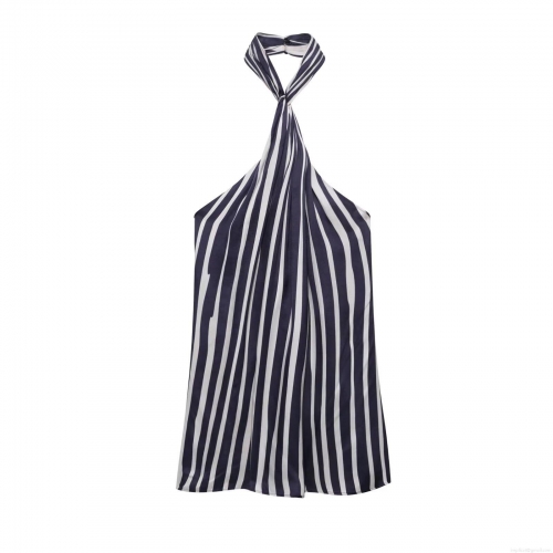 Women's Two Piece Set Striped Halter Neck Sleeveless Top and Wide Leg Pants Outfit Polyester Blend Casual Vacation Streetwear Style For Women