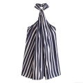 Women Sexy Vertical Striped Two Piece Set Halter Tied Neck Sleeveless Top And High Waist Wide Leg Pants Casual Summer Outfits