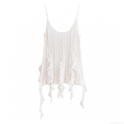 Women's Two Piece Set Lace Pleated Ruffle Camisole Top And High Waist Wide Leg Pants Casual Summer Streetwear Outfit For Women