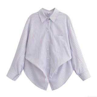 Women's Casual Striped Poplin Shirt and Culottes Two Piece Set Long Sleeve Button Down Blouse and Mini Skort Shorts Streetwear Summer Vacation Outfit